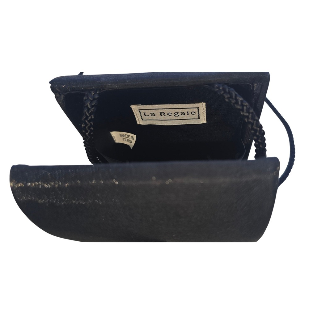 La Regale Black Satin Evening Bag Braided Strap Knot Closure Small Clutch